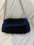 YMAN        Handmade Black & Blue Crochet  Shoulder Bag with Chain Strap