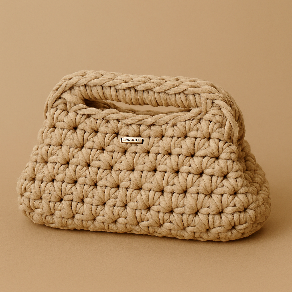 LUNA     Handmade Knitted Tote Bag – Beige Cotton Yarn