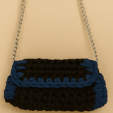 YMAN        Handmade Black & Blue Crochet  Shoulder Bag with Chain Strap