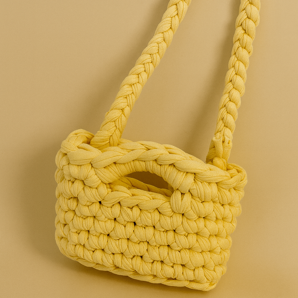 EBONY BUTTER    Handmade Chunky Knit Yellow Shoulder Bag